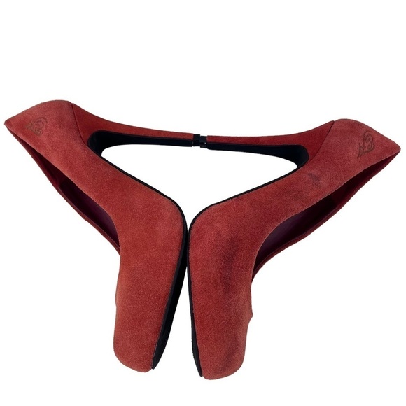 Ed Hardy Women's Oiled Suede Stiletto Platform Heels Pumps Rust Orange Size 9 - Picture 6 of 12